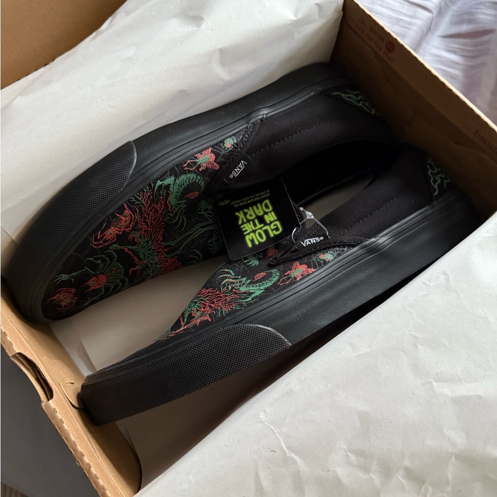 Vans Black Slip-On Shoes Evil Omens Glow In The Dark
